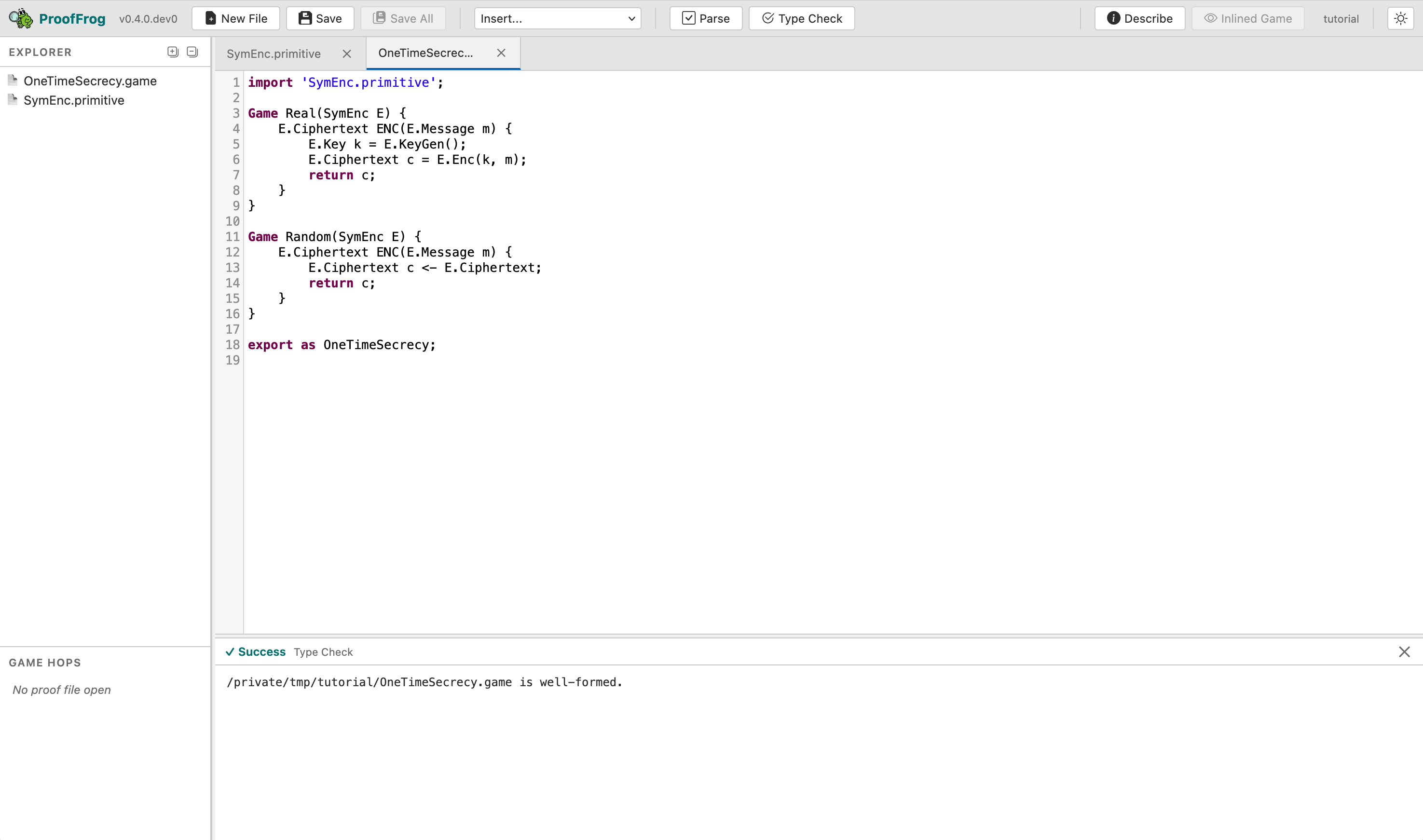 OneTimeSecrecy.game type checks