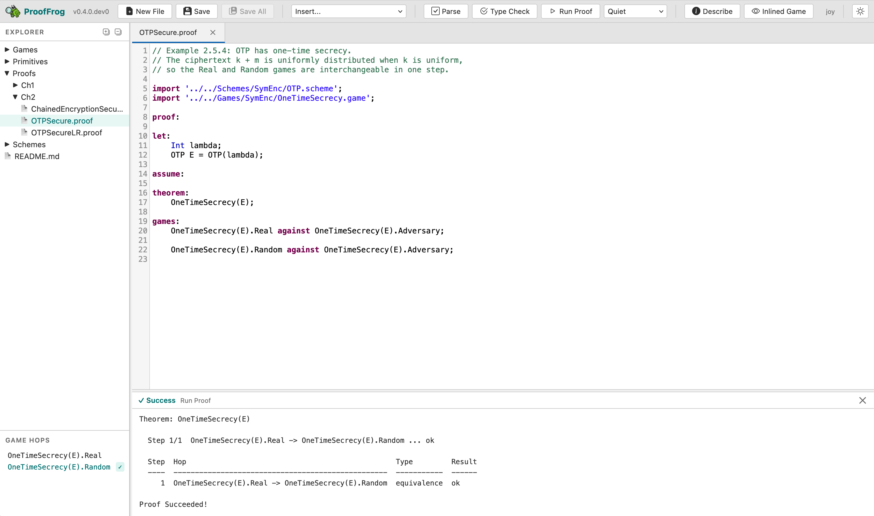 Successful proof of OTPSecure.proof